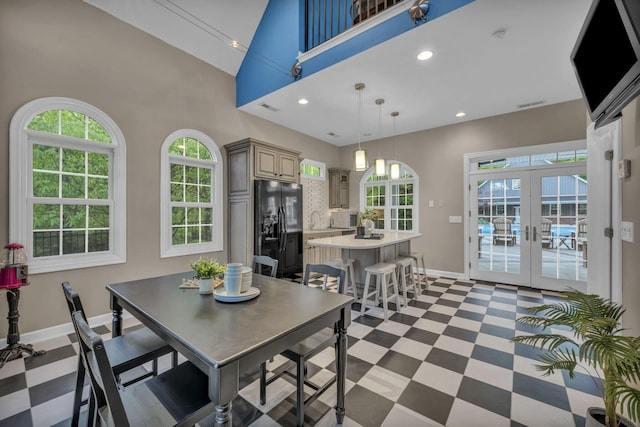 3720 Hyatts Rd, Powell, OH 43065 - dining space featuring french doors, plenty of natural light, baseboards, light flooring, and recessed lighting