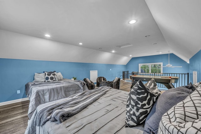 3720 Hyatts Rd, Powell, OH 43065 - bedroom featuring wood finished floors, vaulted ceiling, baseboards, and recessed lighting