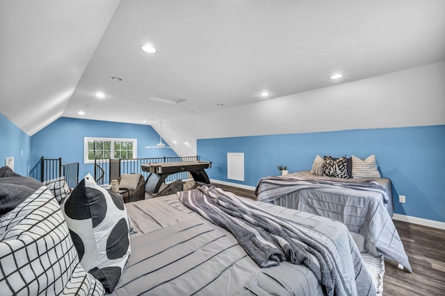3720 Hyatts Rd, Powell, OH 43065 - bedroom with wood finished floors, lofted ceiling, baseboards, and recessed lighting