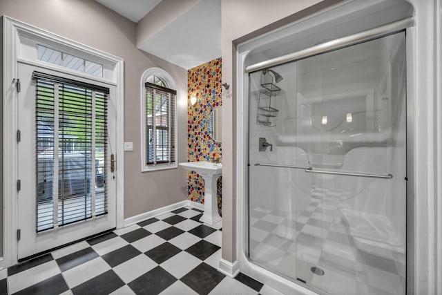 3720 Hyatts Rd, Powell, OH 43065 - full bathroom featuring tile patterned floors, a stall shower, and baseboards