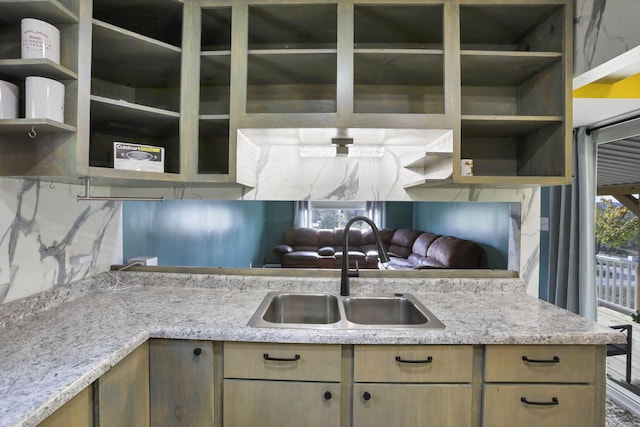 54780 Opossum Run Rd, Senecaville, OH 43780 - kitchen featuring open shelves and a sink