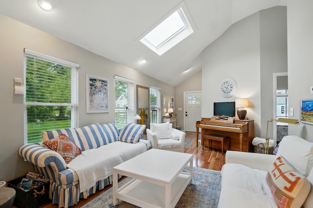 286 Rosslyn Ave, Columbus, OH 43214 - living area with a skylight, vaulted ceiling, wood finished floors, and recessed lighting