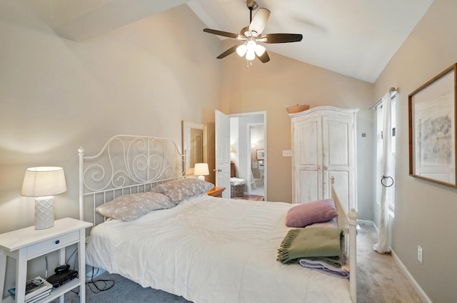 286 Rosslyn Ave, Columbus, OH 43214 - carpeted bedroom featuring high vaulted ceiling, a ceiling fan, and baseboards