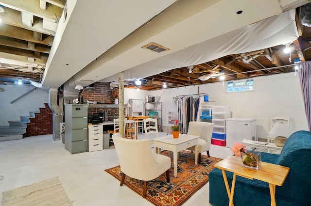286 Rosslyn Ave, Columbus, OH 43214 - below grade area featuring refrigerator and stairs
