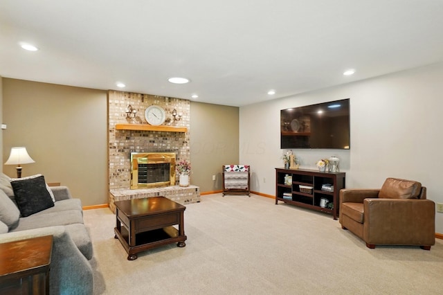 7227 Stemen Rd, Pickerington, OH 43147 - living area featuring recessed lighting, light colored carpet, baseboards, and a fireplace