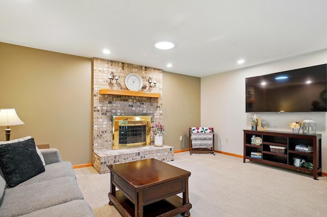 7227 Stemen Rd, Pickerington, OH 43147 - living area with light colored carpet, a fireplace, baseboards, and recessed lighting