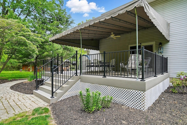 7227 Stemen Rd, Pickerington, OH 43147 - view of patio / terrace with ceiling fan, a deck, and stairs