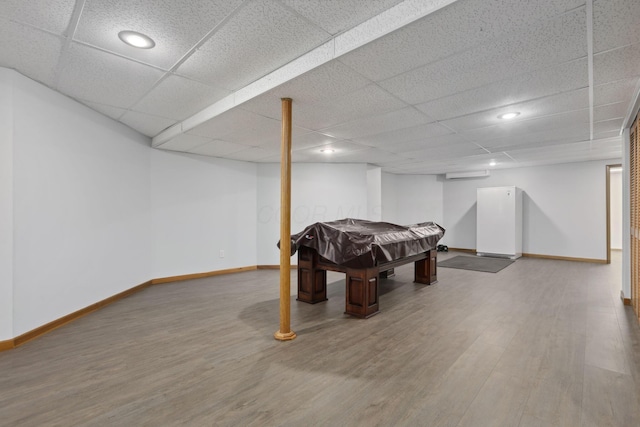 7235 Ballou Rd, Heath, OH 43056 - game room with billiards, baseboards, a drop ceiling, wood finished floors, and a wall mounted AC