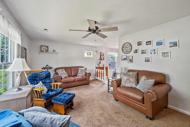 19 Vaughn Rd, Delaware, OH 43015 - carpeted living room with a ceiling fan and baseboards