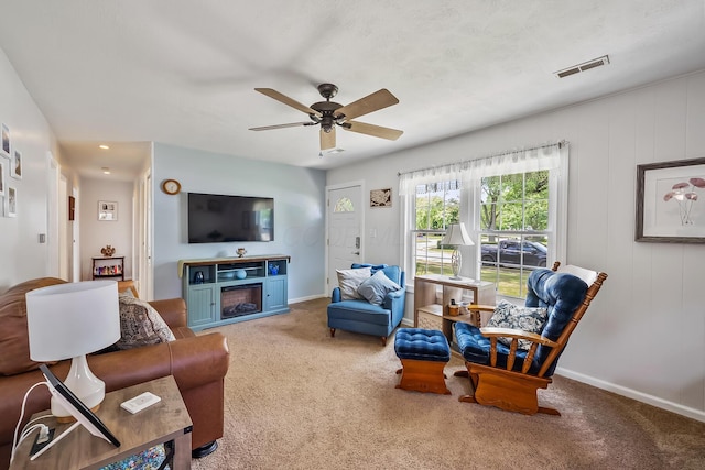 19 Vaughn Rd, Delaware, OH 43015 - carpeted living area featuring baseboards and ceiling fan