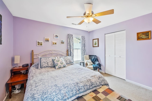 19 Vaughn Rd, Delaware, OH 43015 - bedroom with light carpet, a closet, and a ceiling fan