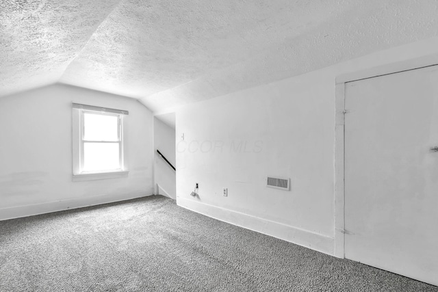 221 W Mulberry St, Baltimore, OH 43105 - bonus room with a textured ceiling, lofted ceiling, carpet flooring, and baseboards
