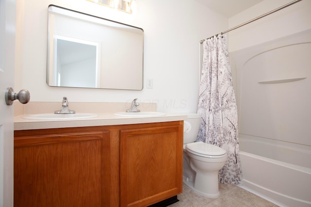 960 Hartford Village Blvd, Columbus, OH 43228 - bathroom with tile patterned flooring, toilet, double vanity, and shower / bathtub combination with curtain