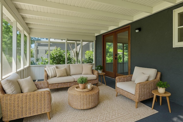 4187 Medway Ave, Columbus, OH 43213 - sunroom / solarium with french doors, plenty of natural light, beam ceiling, and outdoor lounge area