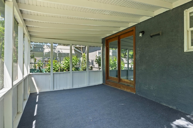 4187 Medway Ave, Columbus, OH 43213 - unfurnished sunroom featuring plenty of natural light and beamed ceiling