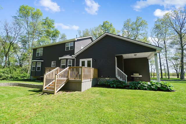 7353 Selma Pike, South Charleston, OH 45368 - back of house featuring stairs, a lawn, and a deck