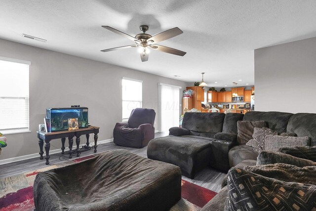 5617 Branchville Dr, Canal Winchester, OH 43110 - living area featuring wood finished floors, a ceiling fan, and baseboards