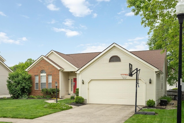 890 Brockwell Dr, Westerville, OH 43081 - view of front of property featuring an attached garage, brick siding, concrete driveway, a front yard, and a shingled roof