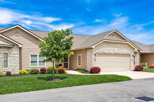 4 Claire Ct, Circleville, OH 43113 - ranch-style house with an attached garage, stone siding, and roof with shingles