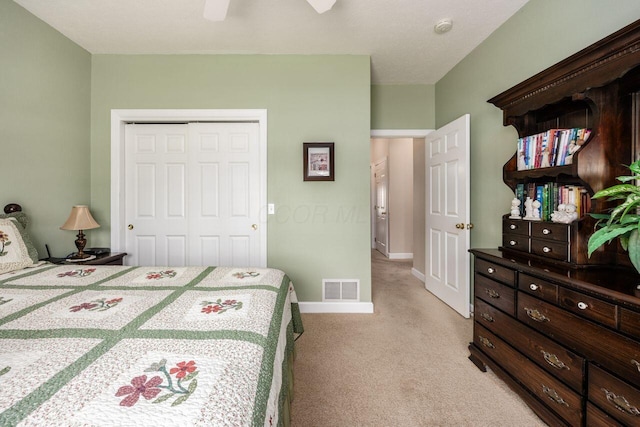 4 Claire Ct, Circleville, OH 43113 - bedroom with light carpet, a closet, baseboards, and a ceiling fan
