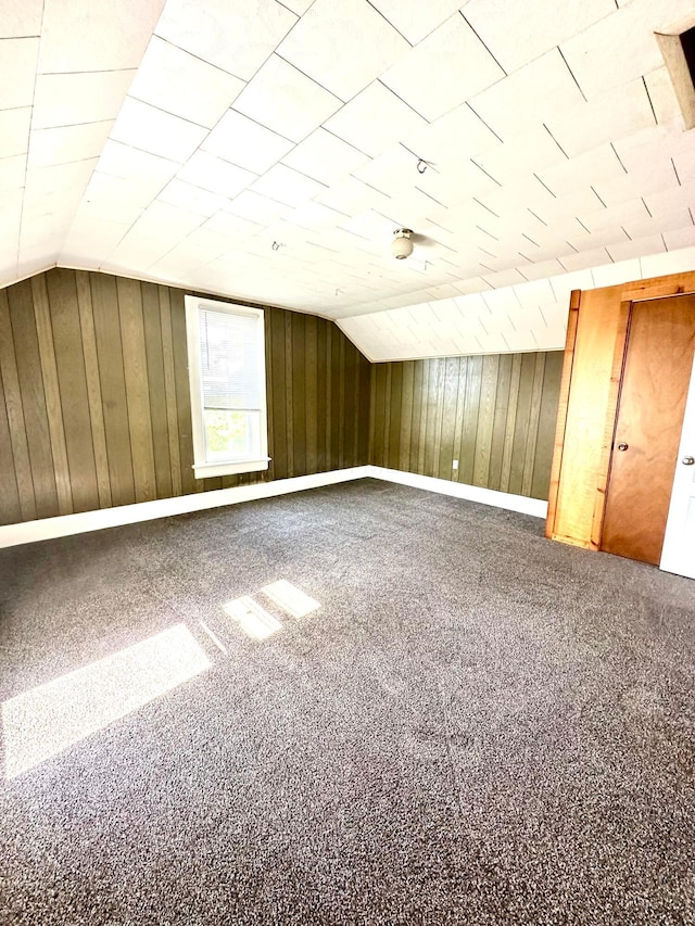 619 Sugar St, Marion, OH 43302 - bonus room with lofted ceiling, carpet, and wooden walls