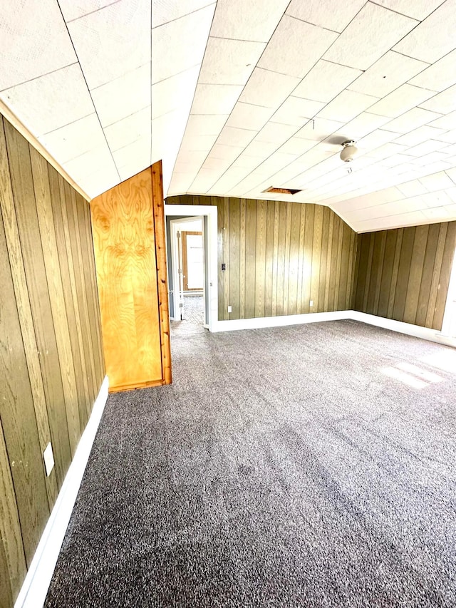 619 Sugar St, Marion, OH 43302 - carpeted empty room with wood walls, baseboards, and vaulted ceiling
