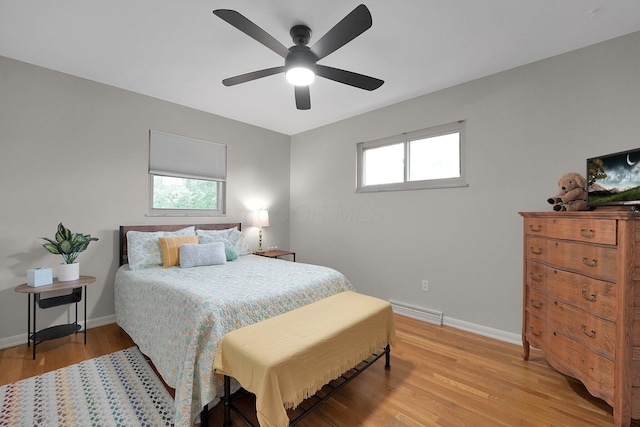 2711 Montcalm Rd, Columbus, OH 43221 - bedroom featuring light wood-style floors, multiple windows, baseboards, and ceiling fan