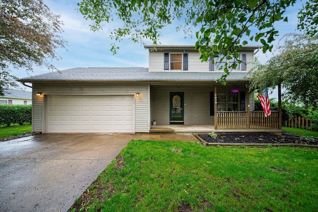5039 Lee Rd, South Bloomfield, OH 43103 - traditional-style home featuring a porch, a garage, driveway, and a front yard