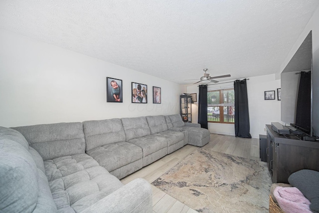 5039 Lee Rd, South Bloomfield, OH 43103 - living room featuring light wood-type flooring, a ceiling fan, and a textured ceiling