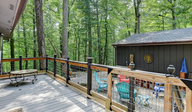 1160 Flathead Ln, Sugar Grove, OH 43155 - wooden deck featuring a wooded view