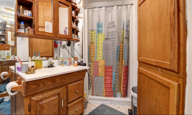 1160 Flathead Ln, Sugar Grove, OH 43155 - bathroom with vanity, tile patterned floors, and a shower with shower curtain