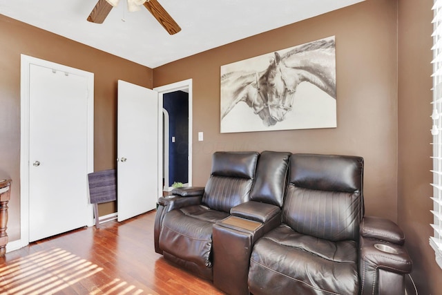 7677 Opossum Run Rd, London, OH 43140 - living room featuring a ceiling fan and wood finished floors