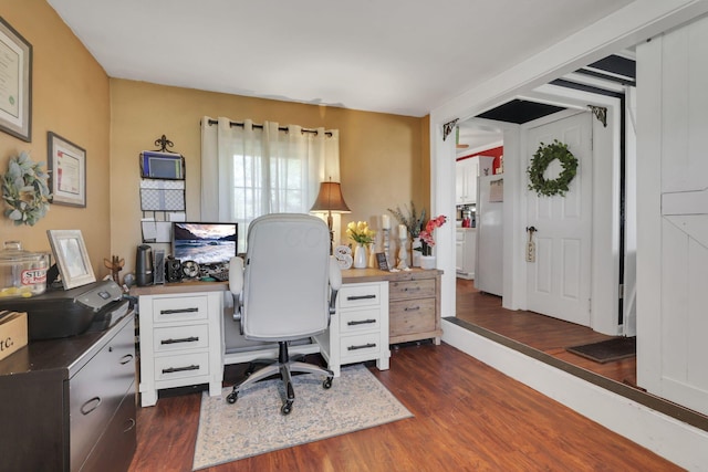 7677 Opossum Run Rd, London, OH 43140 - office area featuring dark wood finished floors
