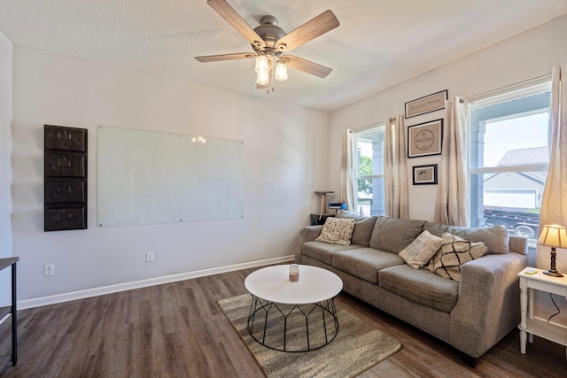 331 Hardwood Ave, Circleville, OH 43113 - living area with wood finished floors, ceiling fan, and baseboards