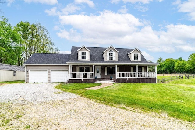 8950 Woodhaven Rd, Johnstown, OH 43031 - cape cod home with gravel driveway, a porch, a garage, and roof with shingles