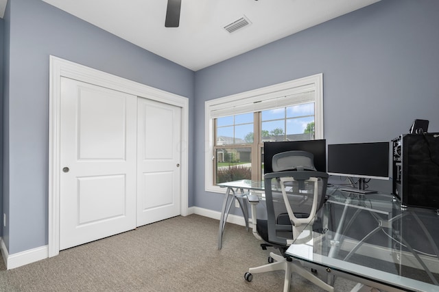 243 Parkgate Ct, Delaware, OH 43015 - office area with a ceiling fan, baseboards, and carpet