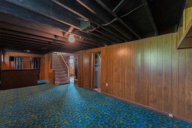 832 Oxley Rd, Columbus, OH 43212 - finished below grade area with stairway, wooden walls, and carpet