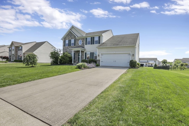 135 Tassel View St, Pataskala, OH 43062 - view of front of home with a garage, stone siding, a front lawn, and concrete driveway