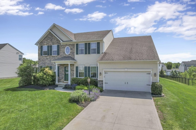 135 Tassel View St, Pataskala, OH 43062 - view of front of property with stone siding, a garage, driveway, and a shingled roof