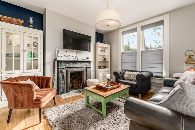 1105 Say Ave, Columbus, OH 43201 - living room featuring wood finished floors and a high end fireplace
