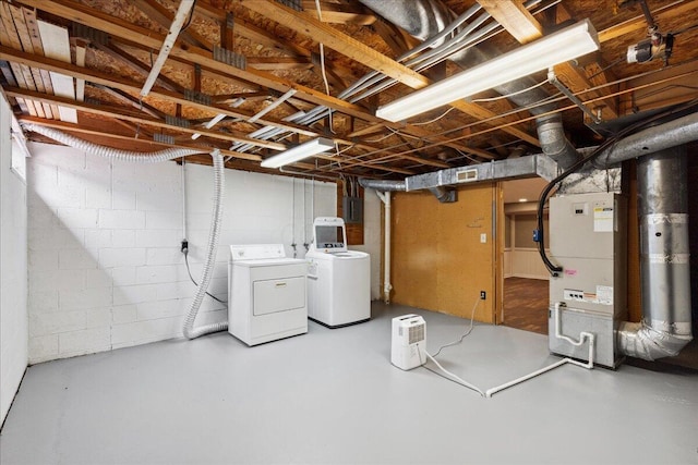 2713 Summer Dr, Dublin, OH 43016 - unfinished basement with washer and clothes dryer, heating unit, and electric panel