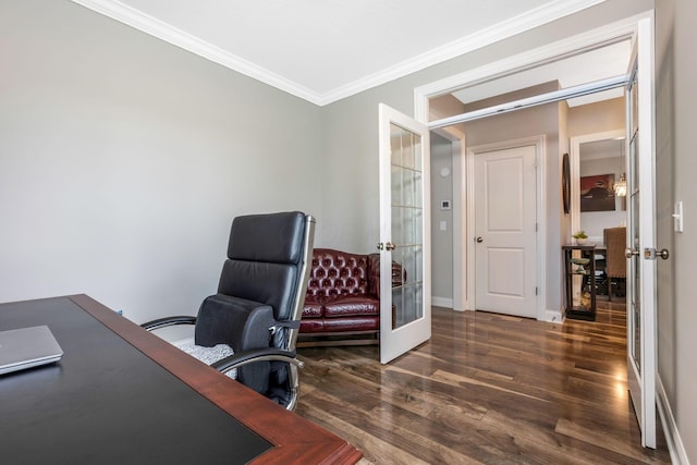 5119 Butterworth Green Dr, New Albany, OH 43054 - home office featuring french doors, wood finished floors, ornamental molding, and baseboards