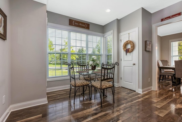 5119 Butterworth Green Dr, New Albany, OH 43054 - dining space featuring baseboards, dark wood-style floors, and recessed lighting