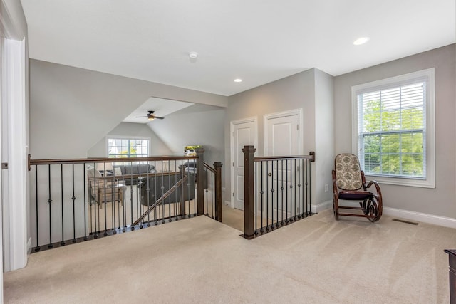 5119 Butterworth Green Dr, New Albany, OH 43054 - hallway featuring an upstairs landing, carpet flooring, baseboards, healthy amount of natural light, and recessed lighting