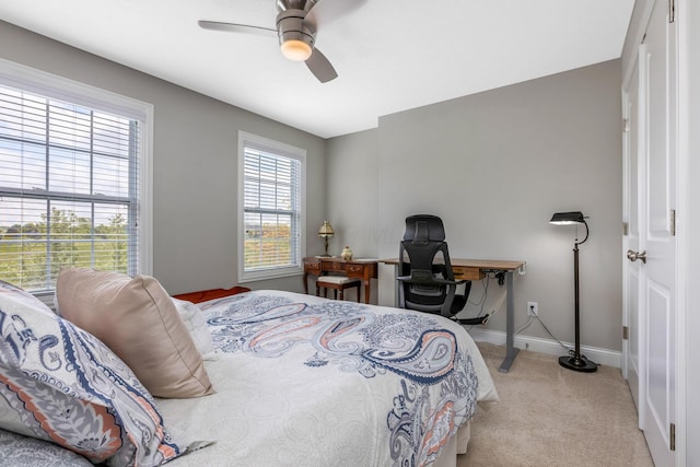 5119 Butterworth Green Dr, New Albany, OH 43054 - bedroom with light colored carpet, baseboards, and ceiling fan