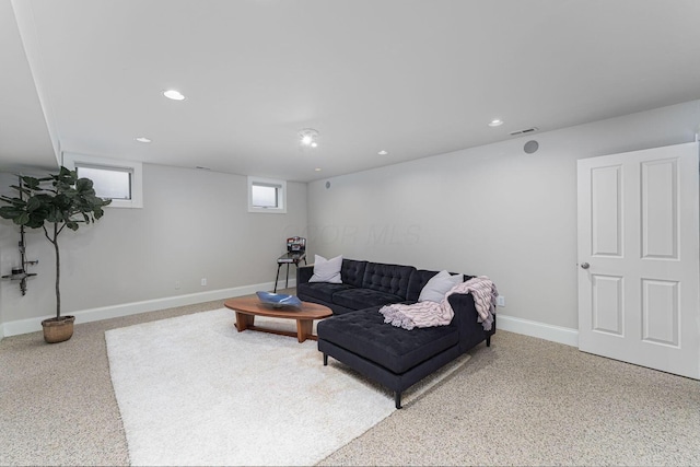 308 Jackson St, Columbus, OH 43206 - living area with recessed lighting, baseboards, and carpet flooring