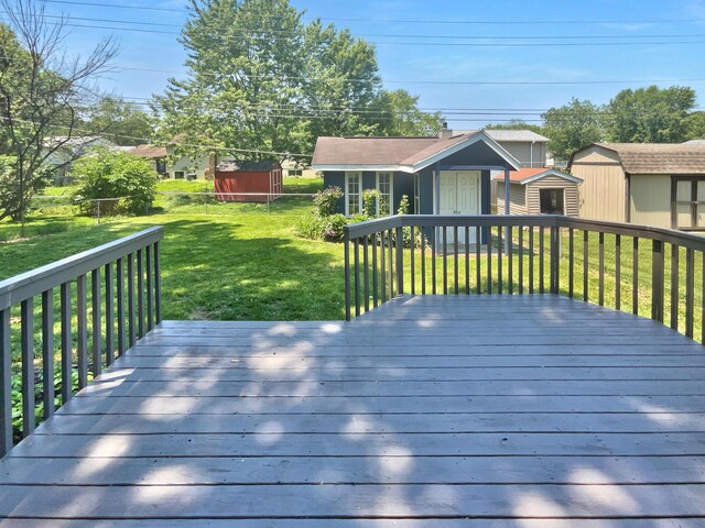 3495 Halpern St, Columbus, OH 43230 - wooden terrace featuring a shed and a lawn