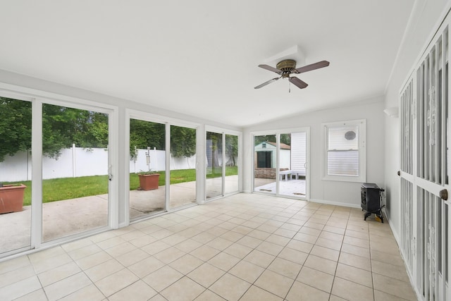 3368 Pine Valley Rd, Columbus, OH 43219 - unfurnished sunroom with lofted ceiling and ceiling fan