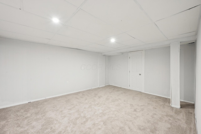 3368 Pine Valley Rd, Columbus, OH 43219 - finished basement with carpet, a drop ceiling, recessed lighting, and baseboards