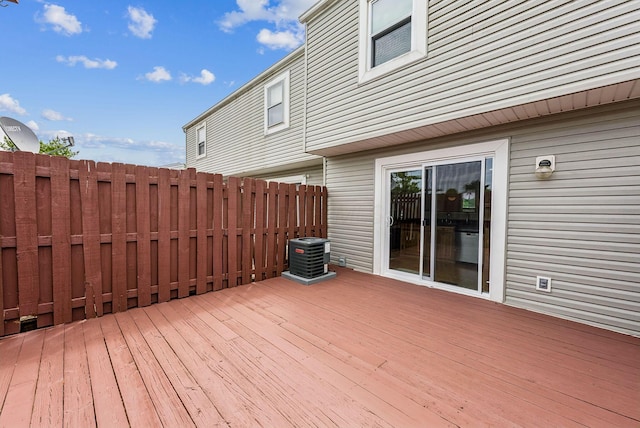 wooden terrace featuring central AC and fence
